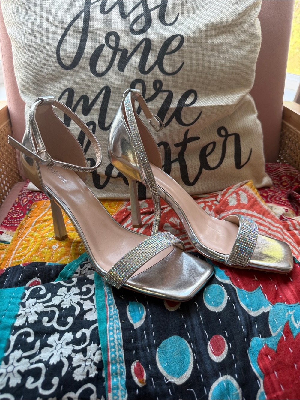 Silver Crystal Ankle-Strap High Heel Sandals